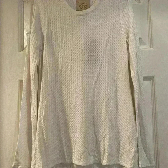 Chaser Womens cold shoulder long sleeve thin waffle print white casual NEW top - Picture 13 of 13